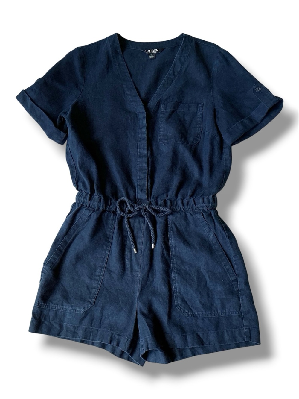 Lauren Ralph Lauren Linen Romper in Ralph Navy Size 0